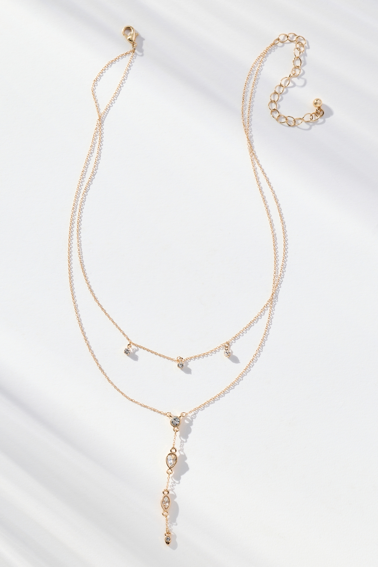 Crystal Lariat Layered Necklace