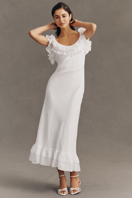 bhldn claudia asymmetric ruffle chiffon midi dress ASTR Cannes Satin Bustier Maxi Dress In Silver Lilac