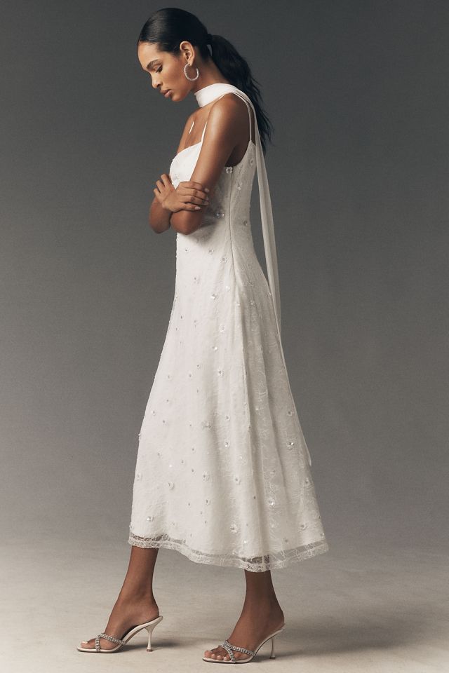 BHLDN 3D Deco Lace Slip Dress with Scarf | Anthropologie