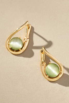 By Anthropologie Looped Stone Huggie Hoop Earrings In Green
