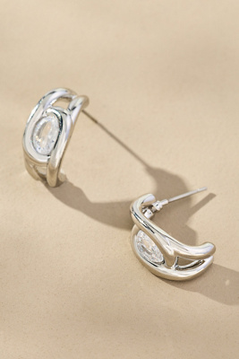 By Anthropologie Crystal Huggie Hoop Earrings In Silver
