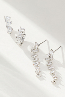 By Anthropologie Sparkling Crystal Earrings, Set Of 2 In Silver