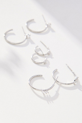 By Anthropologie Crystal Hoop Earrings, Set Of 3 In Silver