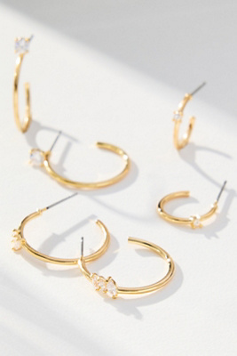 By Anthropologie Crystal Hoop Earrings, Set Of 3 In Gold