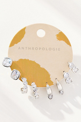 By Anthropologie Round Crystal Earrings, Set Of 4 In Silver