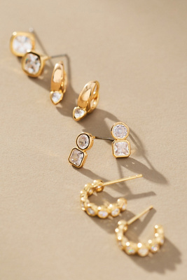 By Anthropologie Round Crystal Earrings, Set Of 4 In Gold