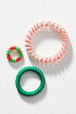 Teleties Holiday Coil Hair Ties, Set Of 3 In Multi