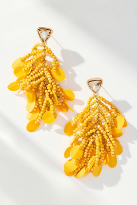 By Anthropologie Colorful Beaded Sequin Fringe Earrings In Gold