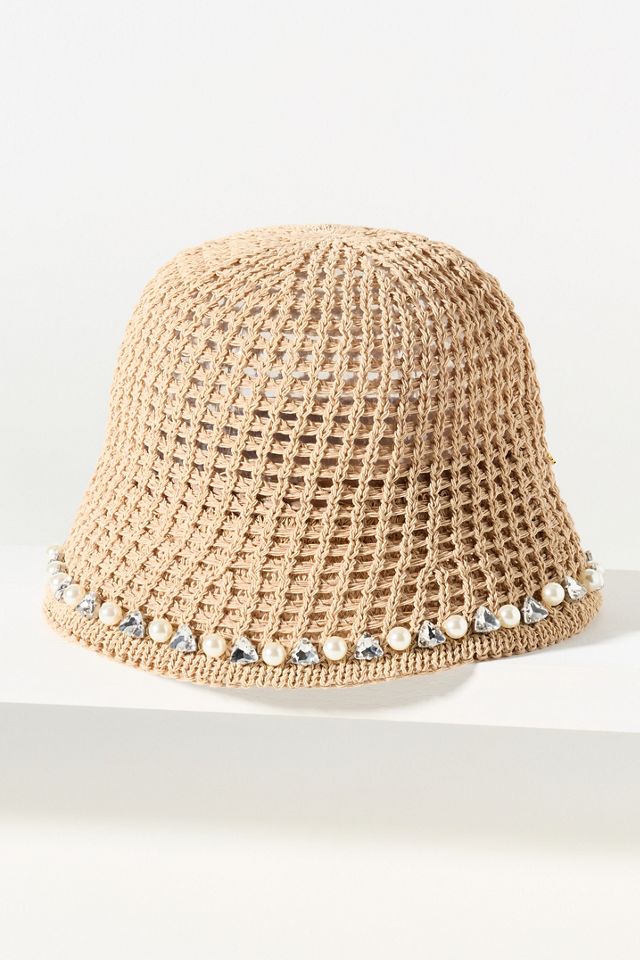 Lele Sadoughi Open Weave Raffia Bucket Hat #1