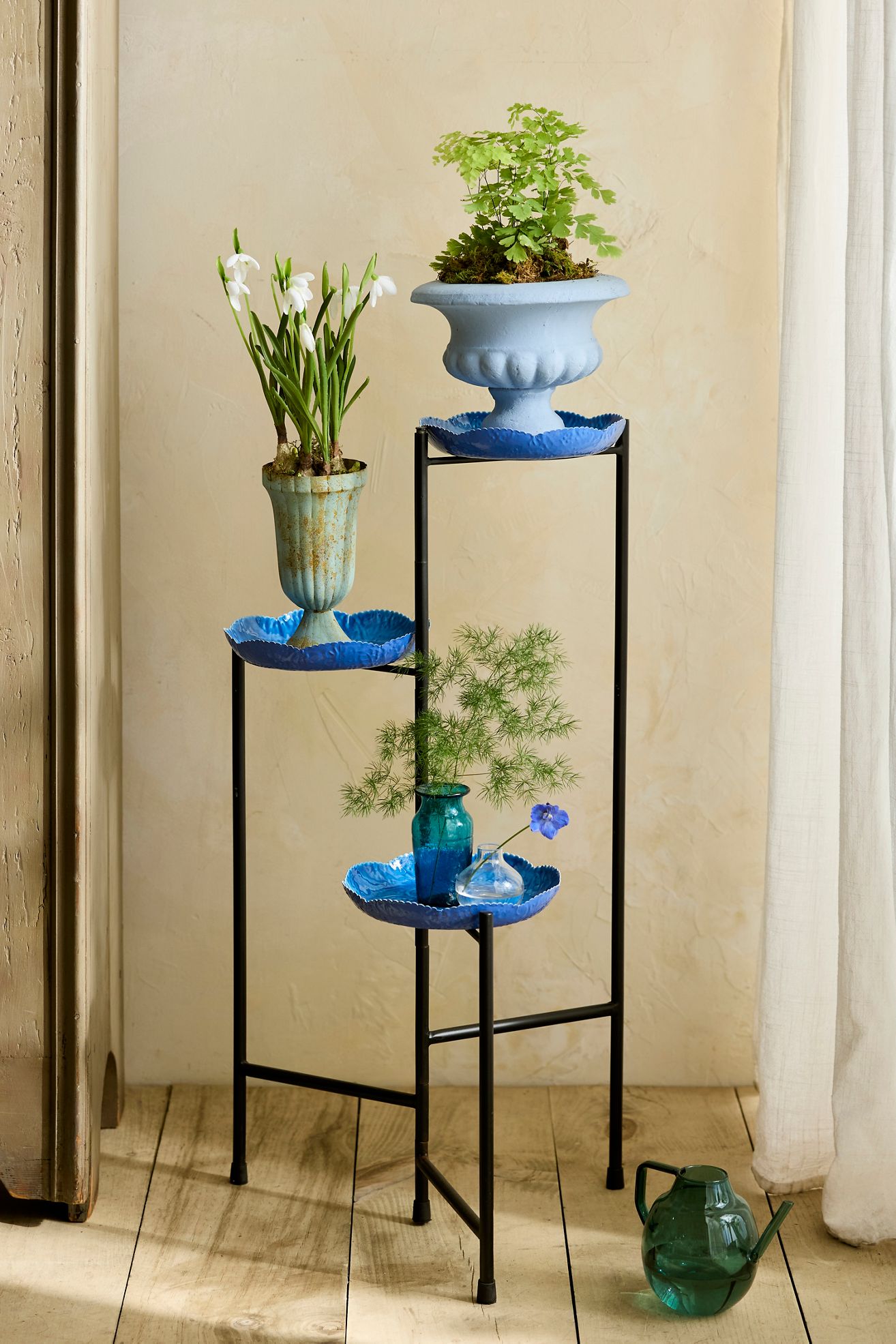 Ruffle Three-Tier Folding Iron Plant Stand - Blue, One Size