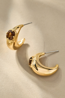 By Anthropologie Crystal Stone Hoop Earrings In Brown