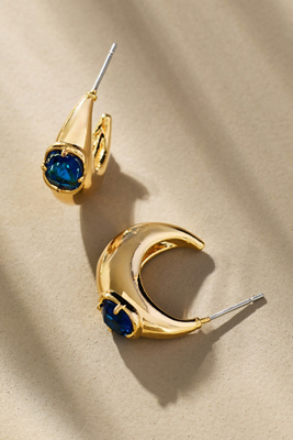 By Anthropologie Crystal Stone Hoop Earrings In Blue