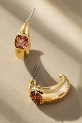 By Anthropologie Crystal Stone Hoop Earrings In Purple