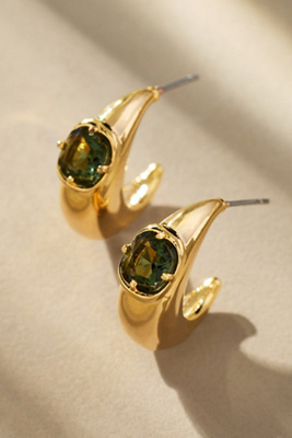 By Anthropologie Crystal Stone Hoop Earrings In Green