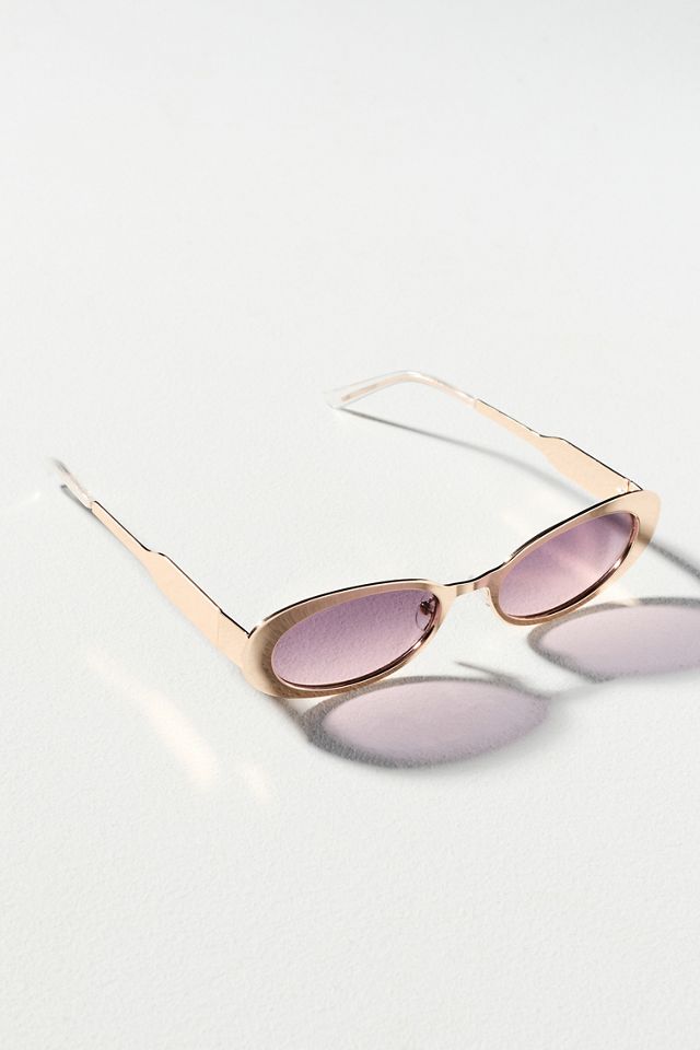 Anthropologie Gold Frame Oval Sunglasses with Smoke Blue Lenses Scalloped Oval Sunglasses | Anthropologie main image 4