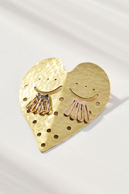 By Anthropologie Metal Heart Face Brooch In Gold