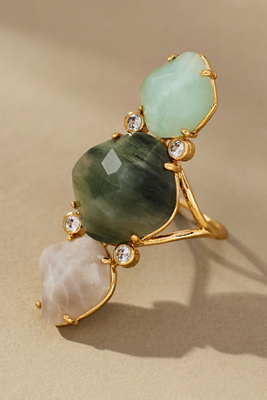By Anthropologie Triple Stone Glitzy Cocktail Ring In Green