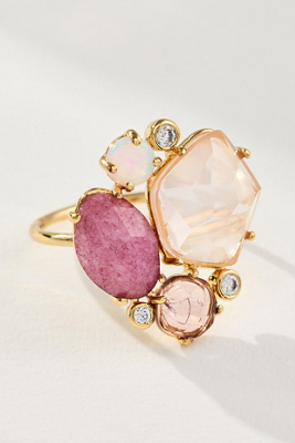 By Anthropologie Glam Multi Stone Ring In Pink