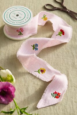 Embroidered Floral Velvet Ribbon