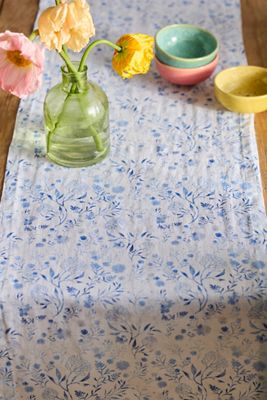 Blue Botanical Linen Runner