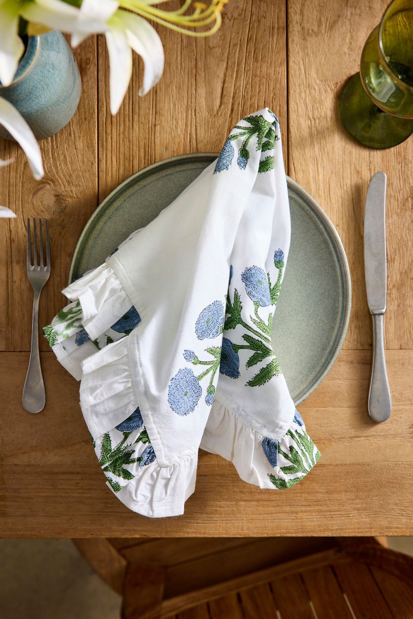 Blue Posy Cotton Napkins, Set of 4 - Blue, One Size