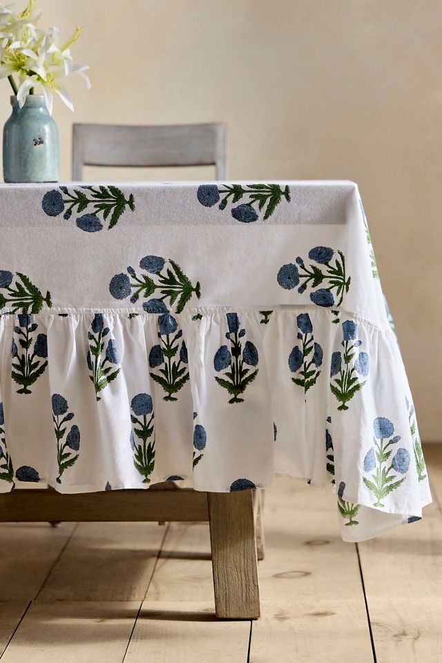 Blue Posy Cotton Tablecloth #3