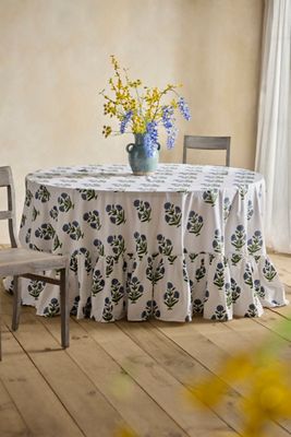 Blue Posy Cotton Tablecloth, Round