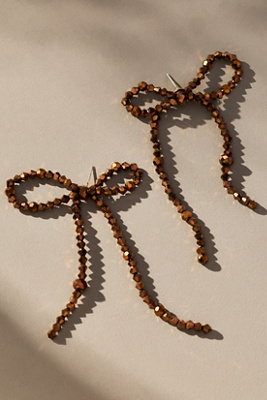 By Anthropologie Beaded Bow Statement Earrings In Brown