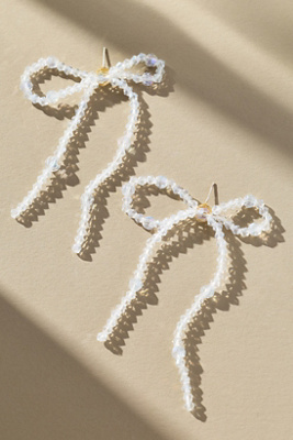 By Anthropologie Beaded Bow Statement Earrings In White