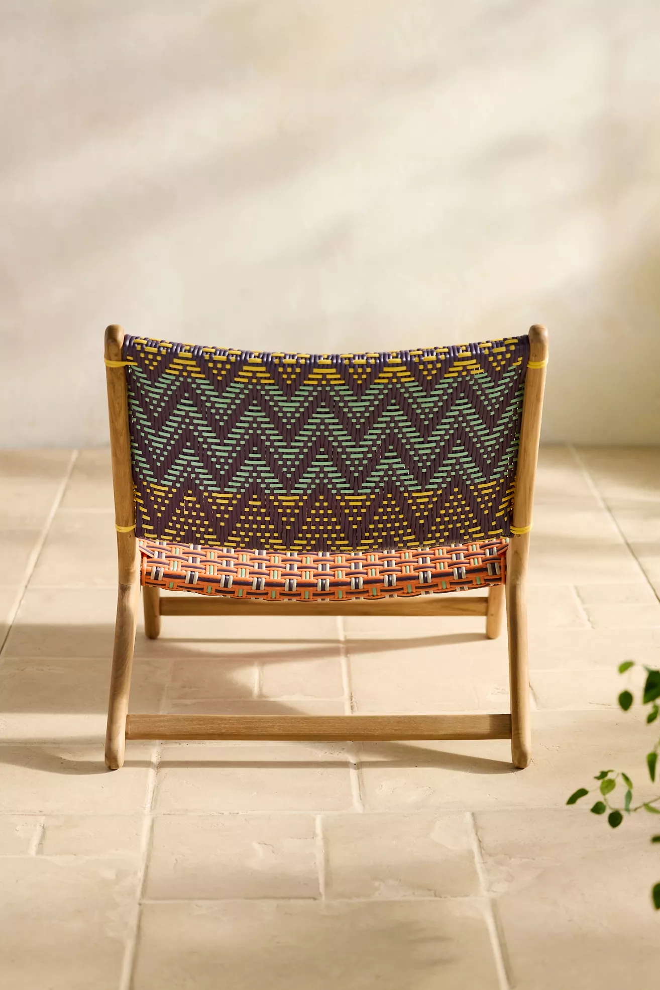 Rear view of Havana wicker armless chair showing zigzag back weave