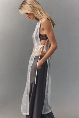 Sunday In Brooklyn Sheer Sequin Side-tie Tunic Top In White