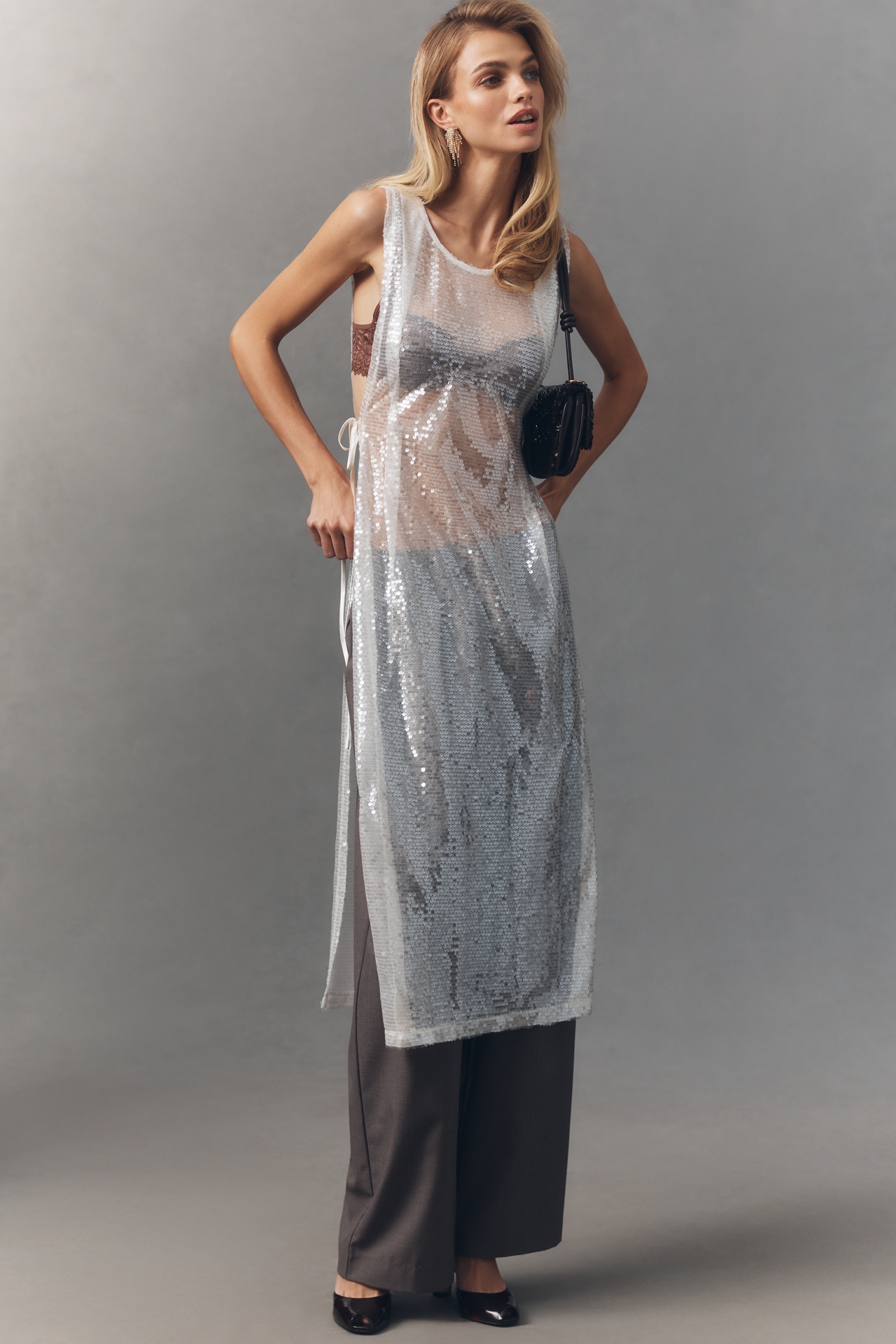 Sunday Brooklyn Sheer Sequin Side-Tie Tunic
