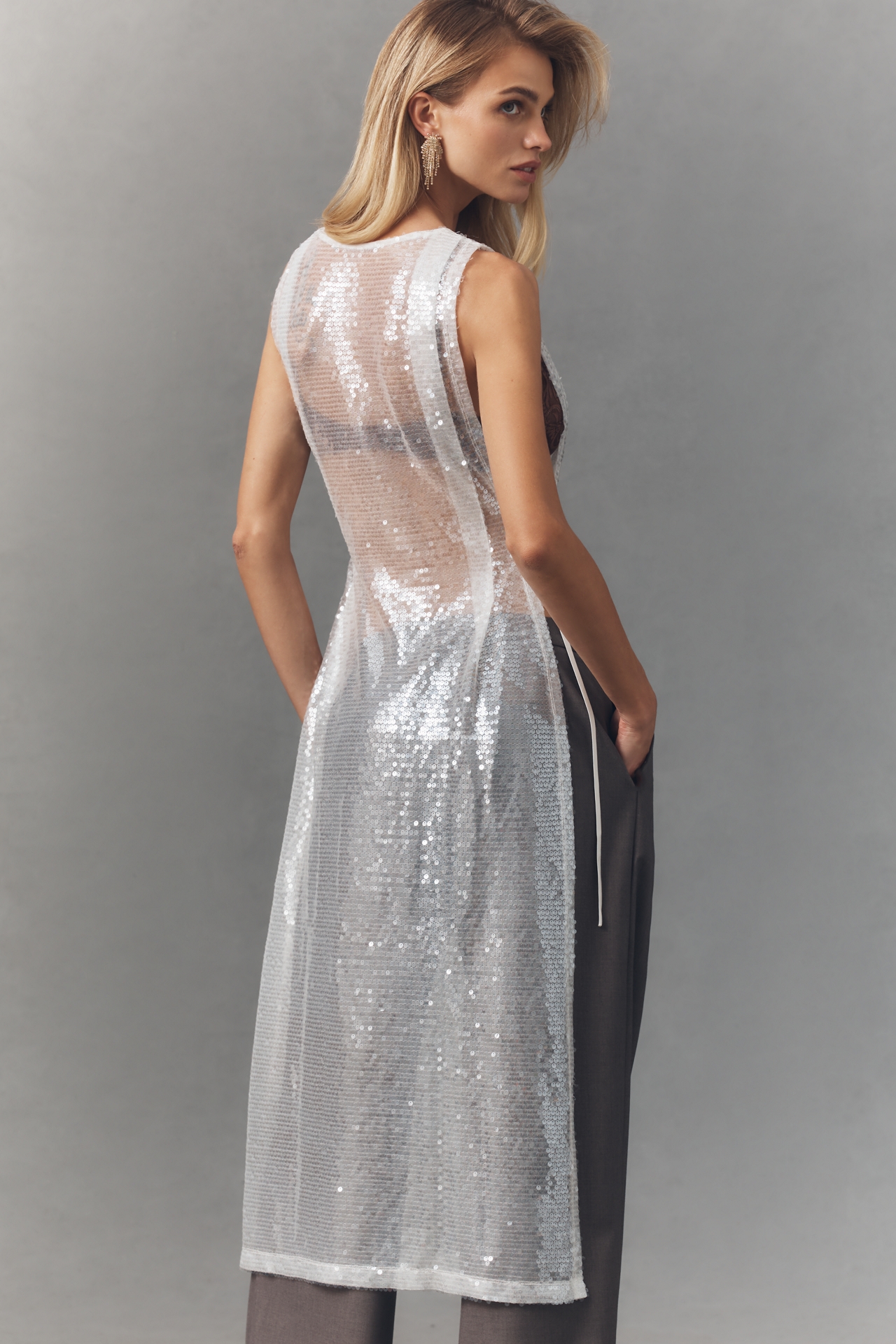 Sunday Brooklyn Sheer Sequin Side-Tie Tunic