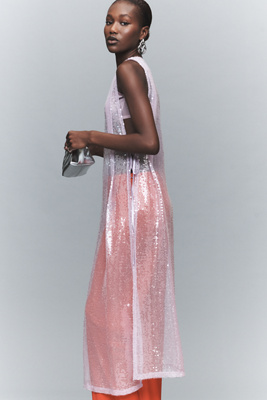 Sunday In Brooklyn Sheer Sequin Side-tie Tunic Top In Purple