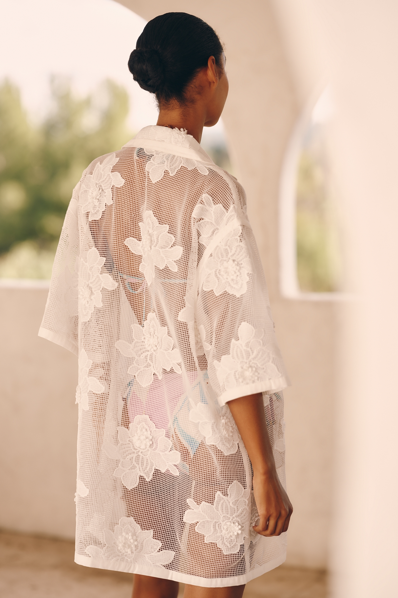 Sunday in Brooklyn Sheer Cutwork Open-Front Top