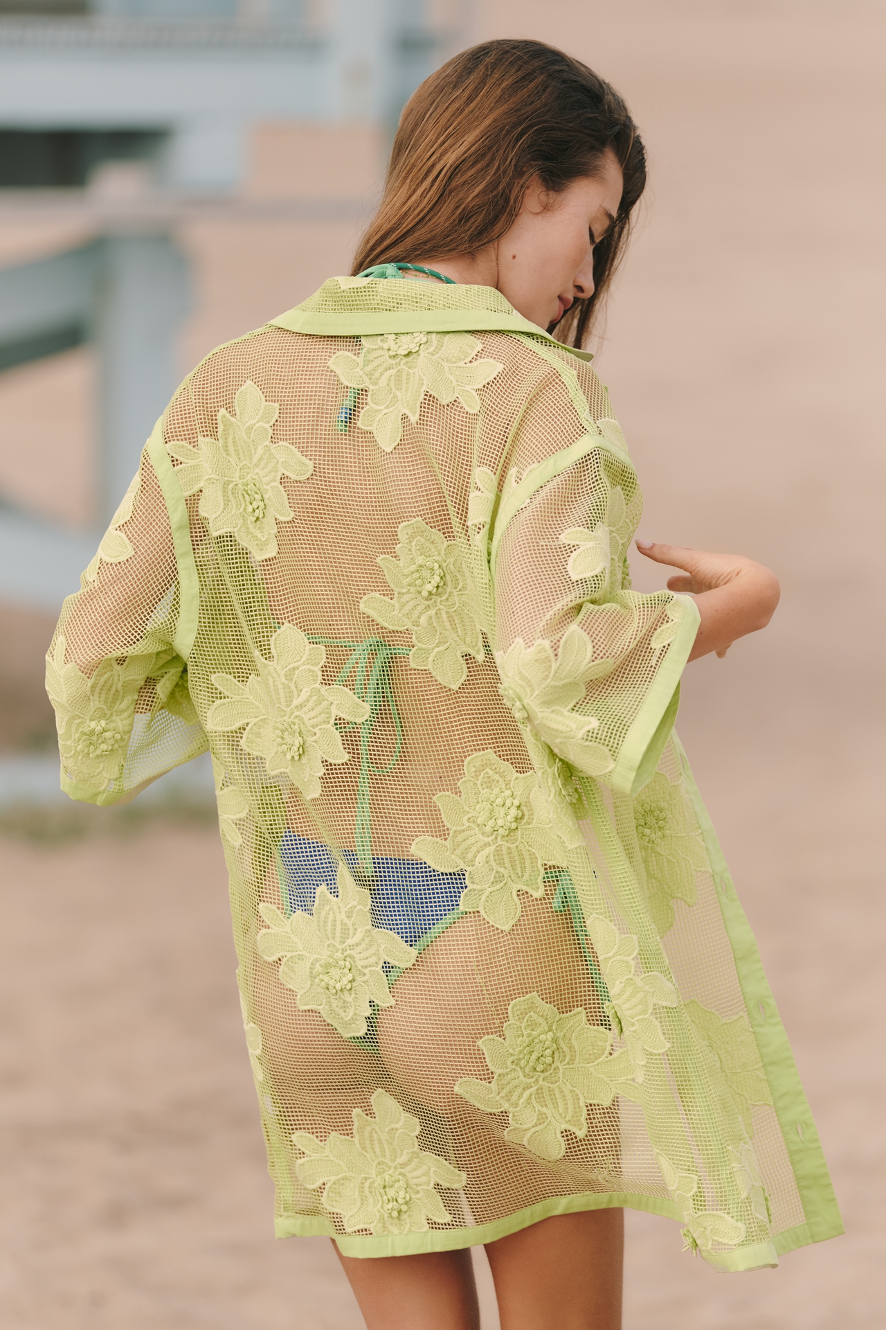 Sunday Brooklyn Sheer Cutwork Open-Front Top