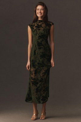 navy blue dress for baby girl Hutch Asymmetrical Off-The-Shoulder Burnout Velvet Slim Maxi Dress