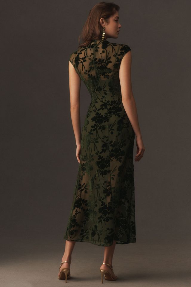 hutch asymmetrical off-the-shoulder burnout velvet slim maxi dress Hutch Stella Burnout Velvet Maxi Dress