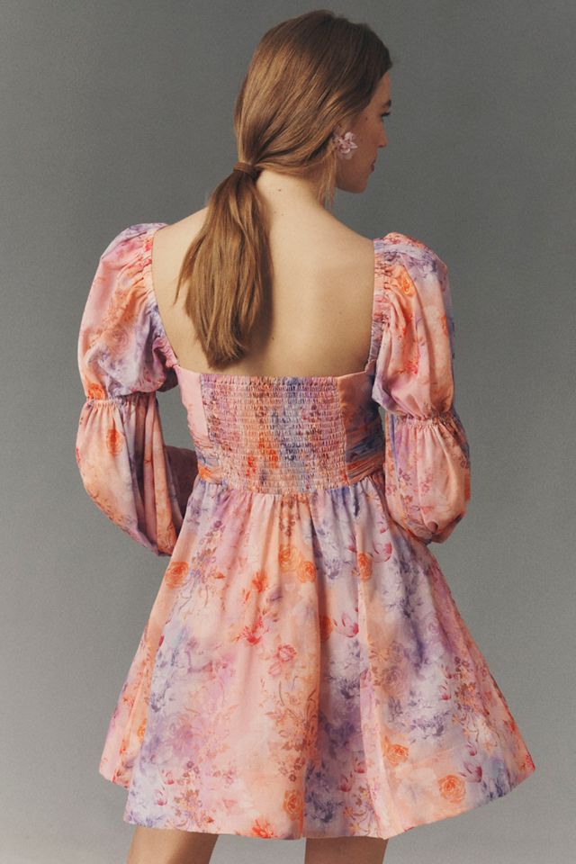 BHLDN Ellie Long-Sleeve Sweetheart Mini Dress | Anthropologie