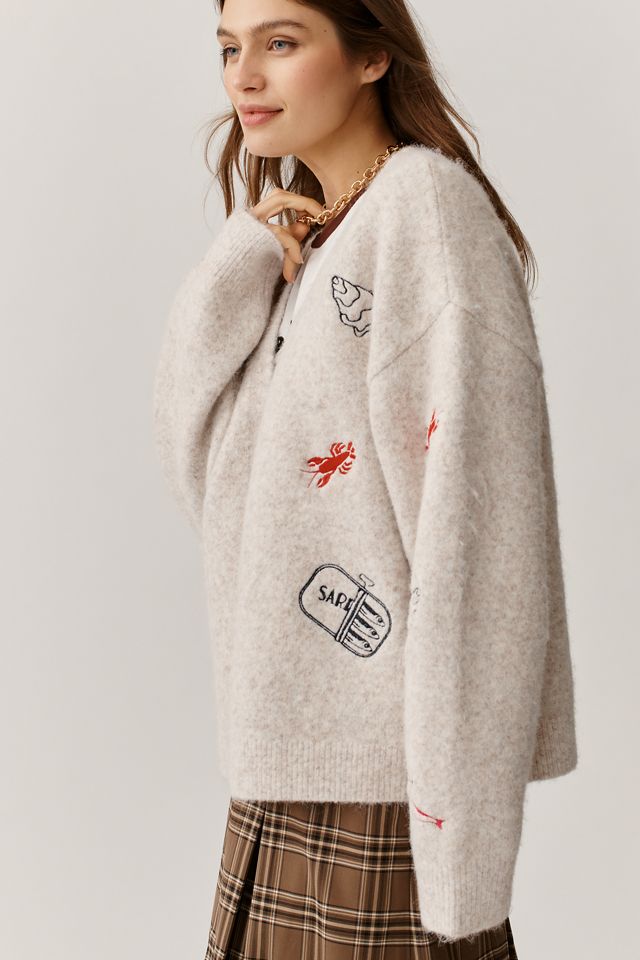 Flat White Girl Dinner Embroidered Cardigan Sweater | Anthropologie