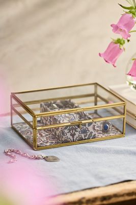 Lined Brass + Glass Jewelry Box