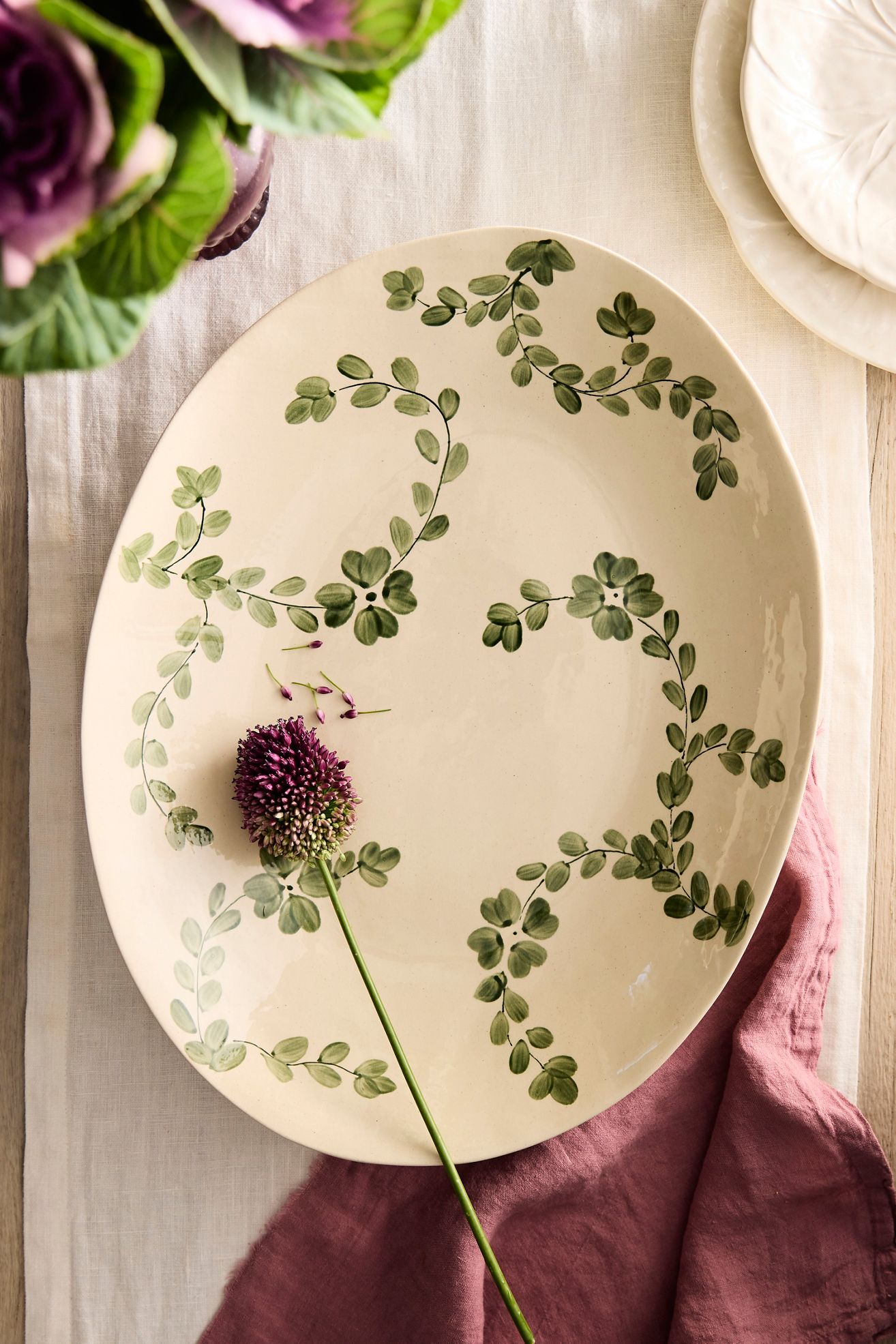 Clover Stoneware Serving Platter - Light Sand, 17"