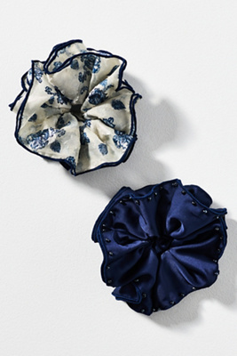 By Anthropologie Studded Scrunchies, Set Of 2 In White