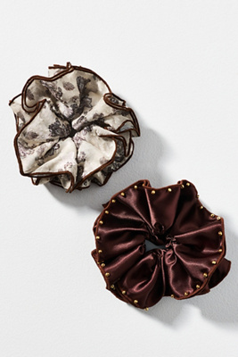 By Anthropologie Studded Scrunchies, Set Of 2 In Brown
