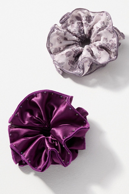 By Anthropologie Studded Scrunchies, Set Of 2 In Purple