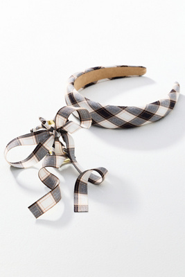 By Anthropologie Plaid Headband & Bow Hair Claw Clip Set In Black