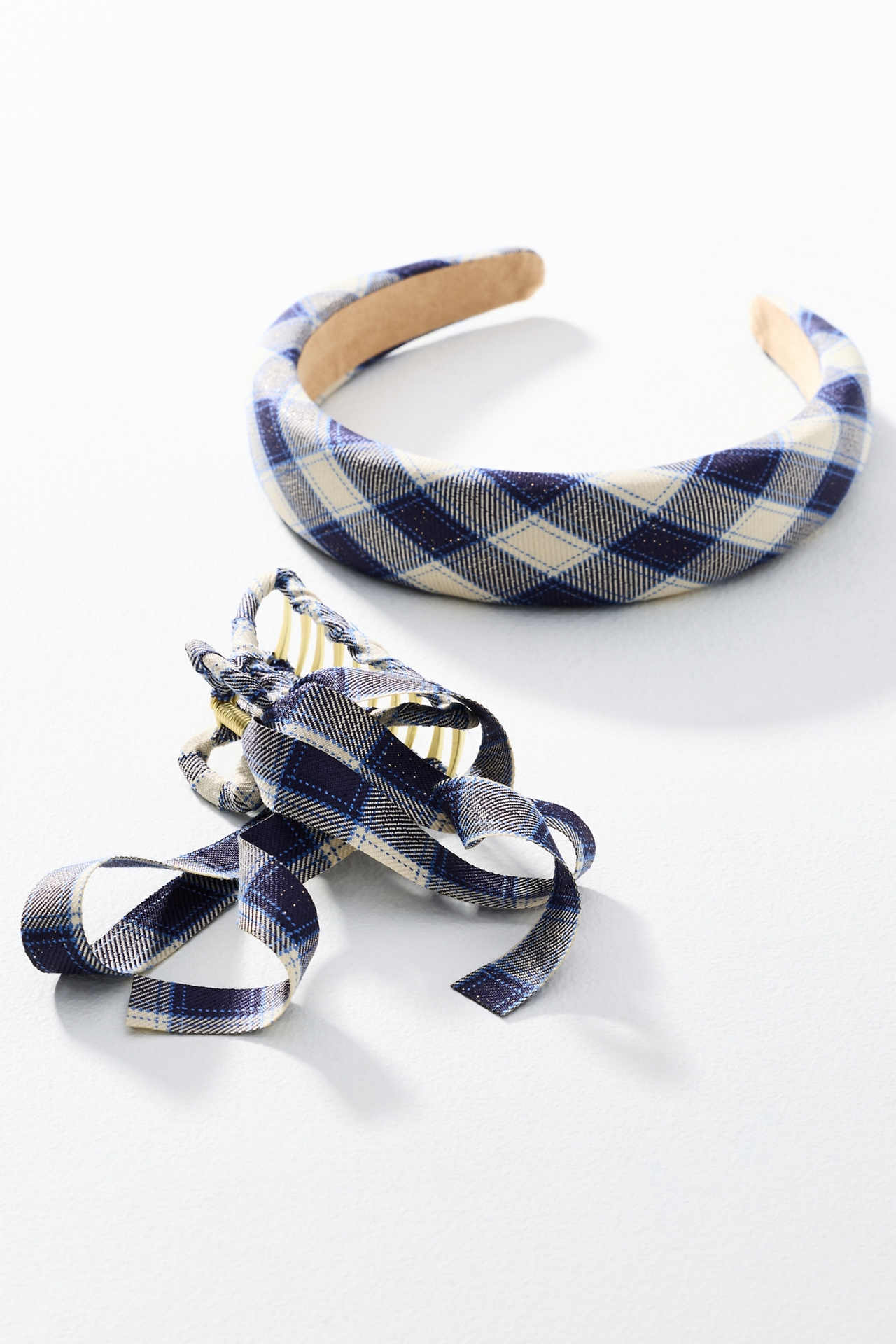 Plaid Headband & Bow Hair Claw Clip Set
