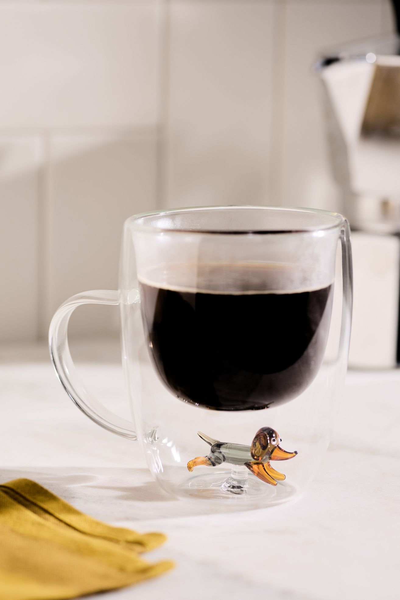 Double-Wall Glass Dog Mug - Black & Brown Dog, One Size