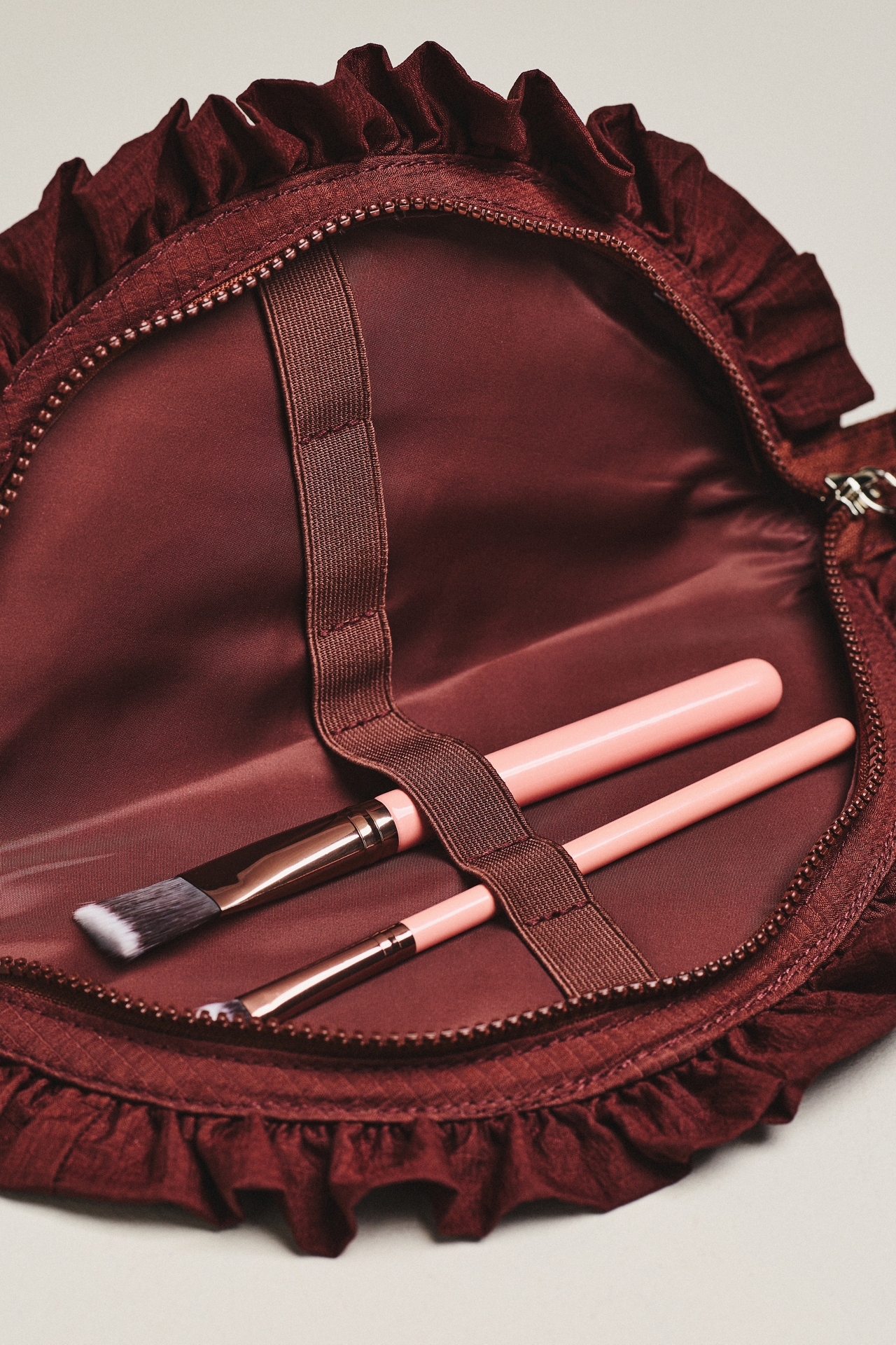 Damson Madder Ruffle Half Moon Makeup Bag