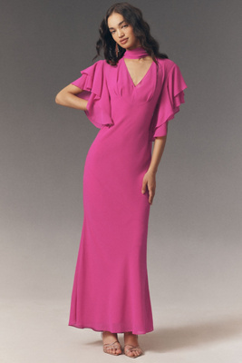 knee length dresses for ladies CRISTAL MAXI DRESS IN EARTH CHIFFON  DE LA VALI OFFICIAL